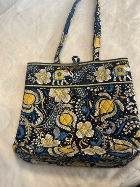 Vera Bradley Navy, Yellow and Blue Quilted Cotton Tote